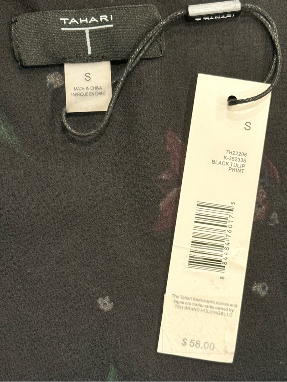 T Tahari Black Tulip Floral Print Cami Spaghetti Strap V-Neck Satin S - Picture 6 of 7